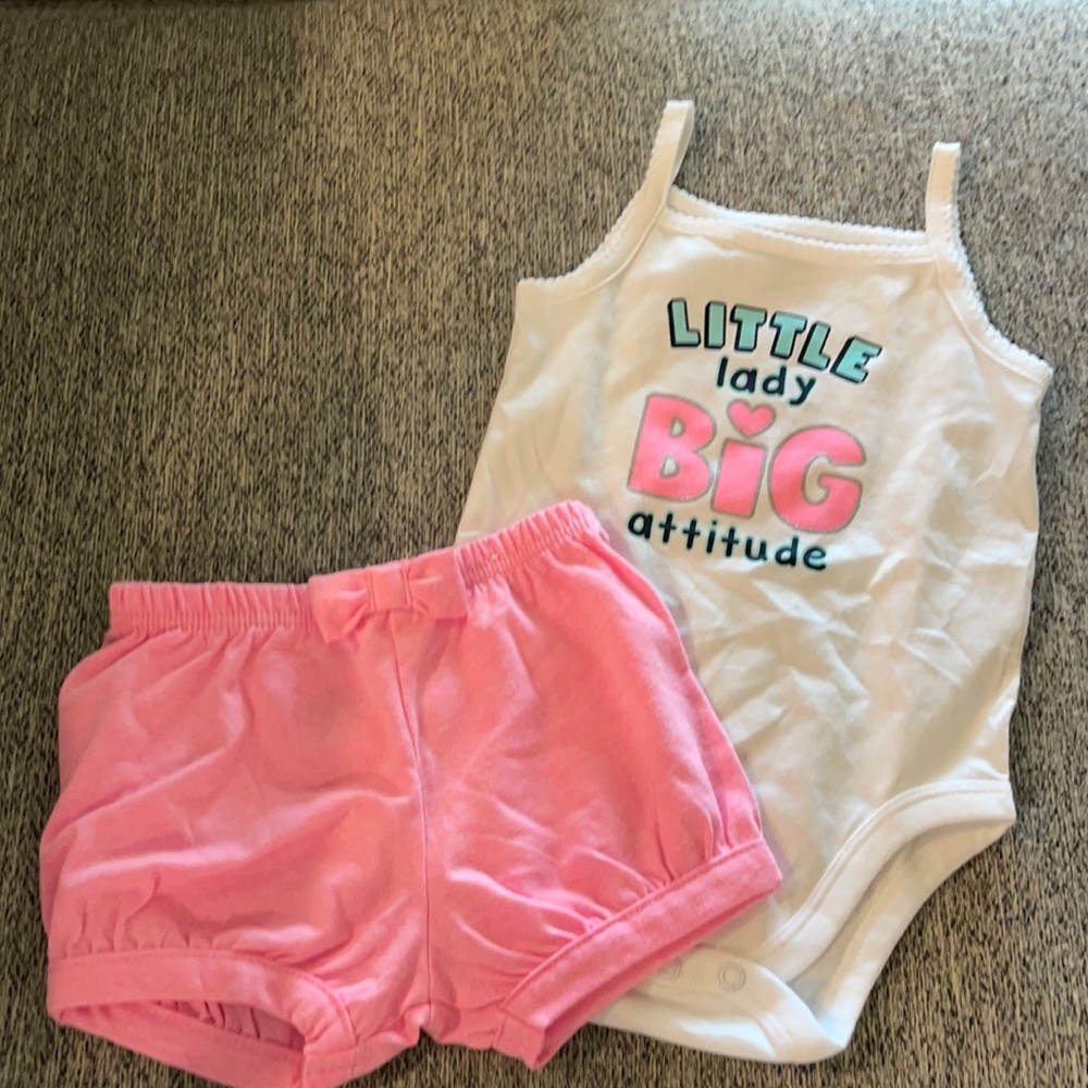 White spaghetti strap onesie with pink shorts